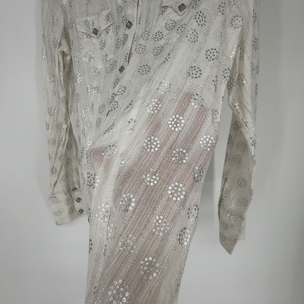 Roper Shirt Large Womens White Metallic Western Coastal Cowgirl Pearl Snaps - Picture 8 of 11